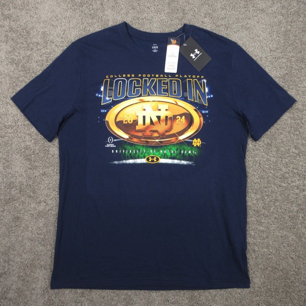 Notre Dame Fighting Irish Shirt Mens Large Blue Under Armour Playoff Graphic Tee